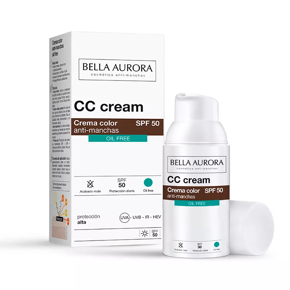 Kem CC chống nắng Bella Aurora oil free SPF50 trị nám da 2 CC CREAM anti-manchas oil free SPF50 Kem dưỡng ẩm chính hãng Bella Aurora