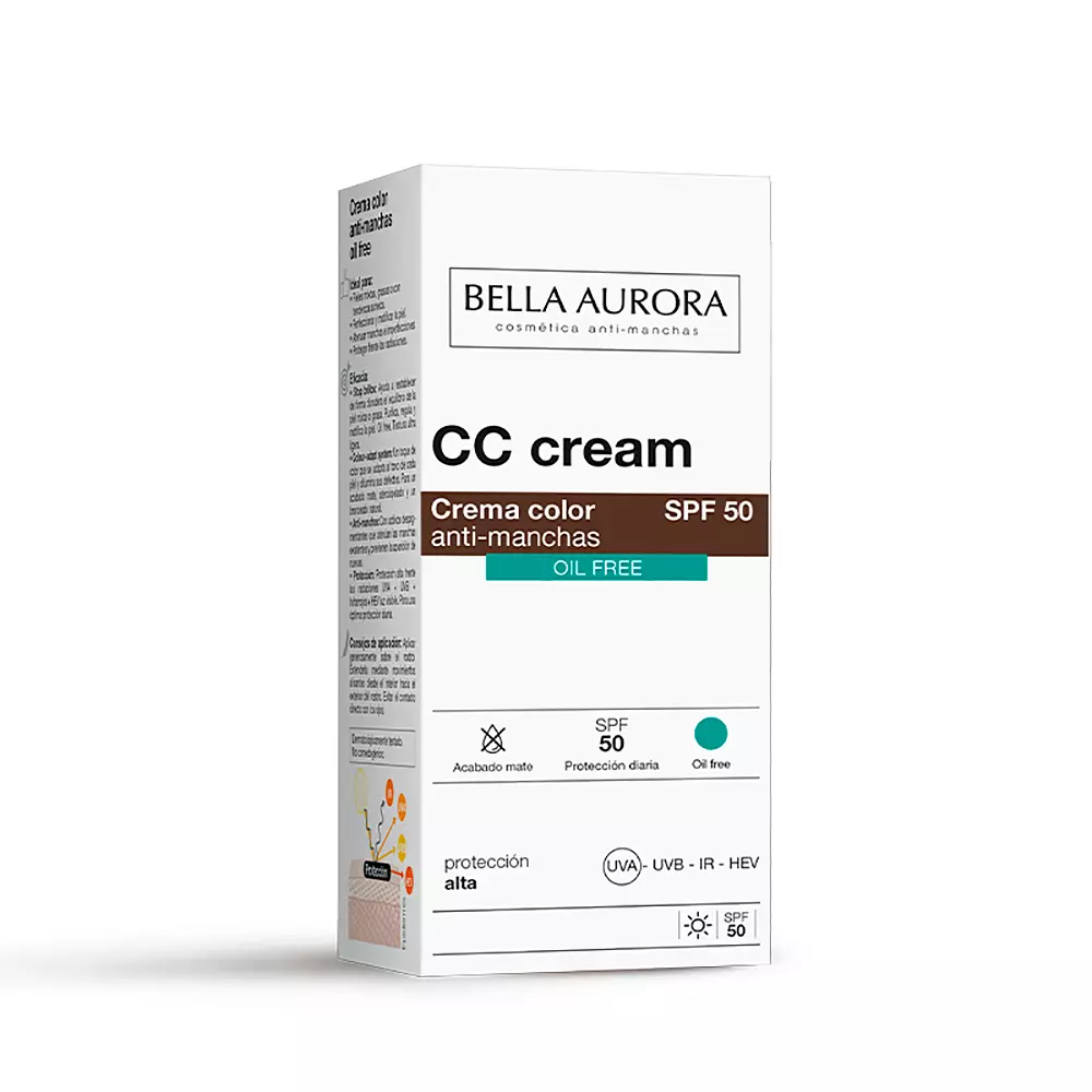 Kem CC chống nắng Bella Aurora oil free SPF50 trị nám da 3 Bella Aurora CC CREAM anti-manchas oil free SPF50 Kem dưỡng ẩm
