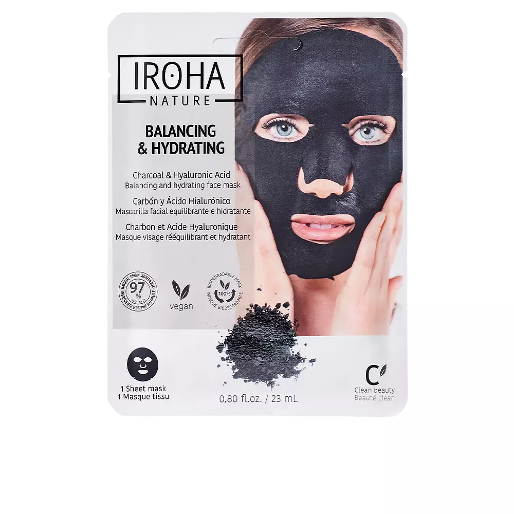 Mặt nạ giấy than hoạt tính Iroha Nature DETOX CHARCOAL BLACK 12 iroha nature detox charcoal black tissue facial mask