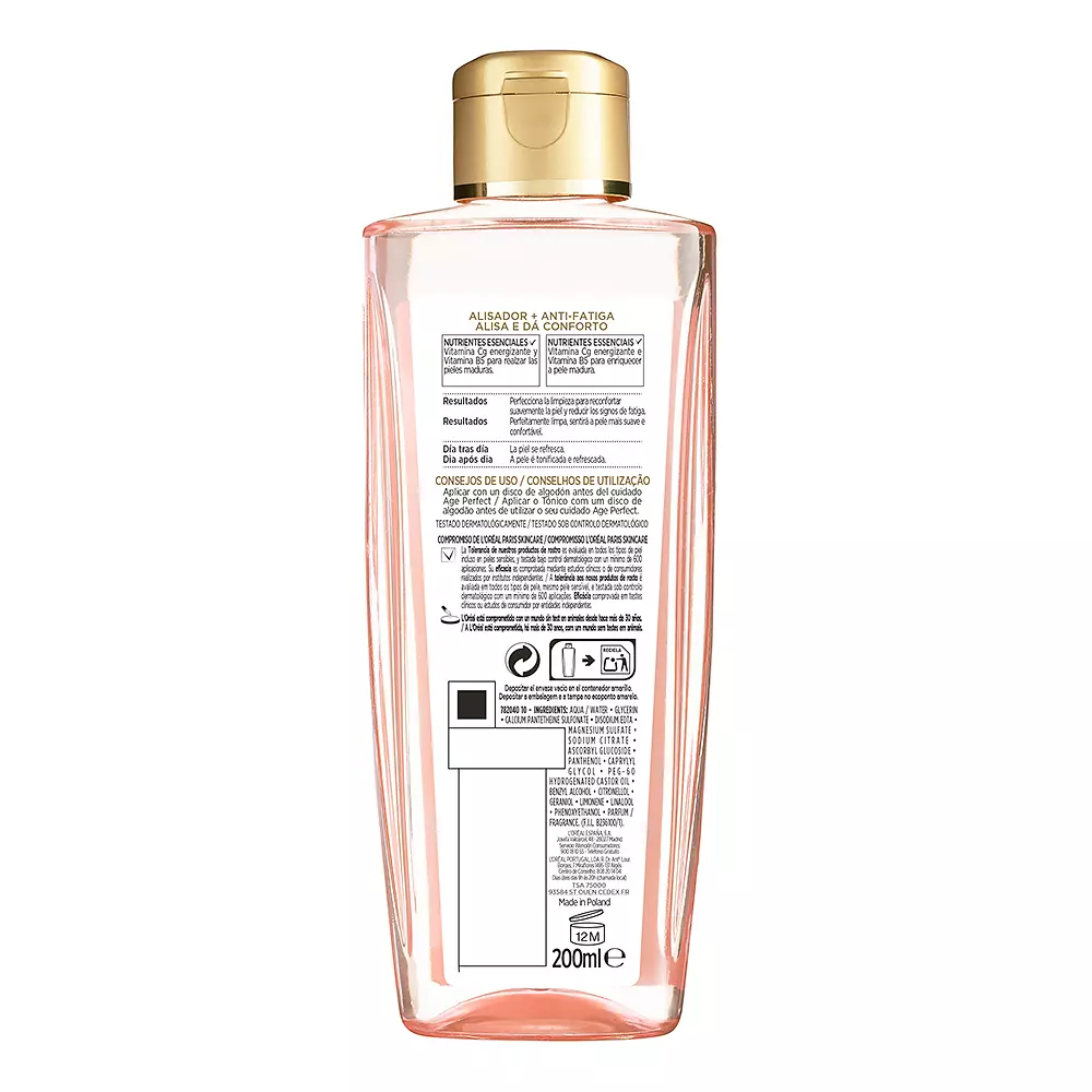 Tonic làm mịn và chống mệt mỏi L'Oréal París AGE PERFECT 2 AGE PERFECT tónico fresco alisador y anti-fatiga Nước hoa hồng chính hãng L'Oréal París