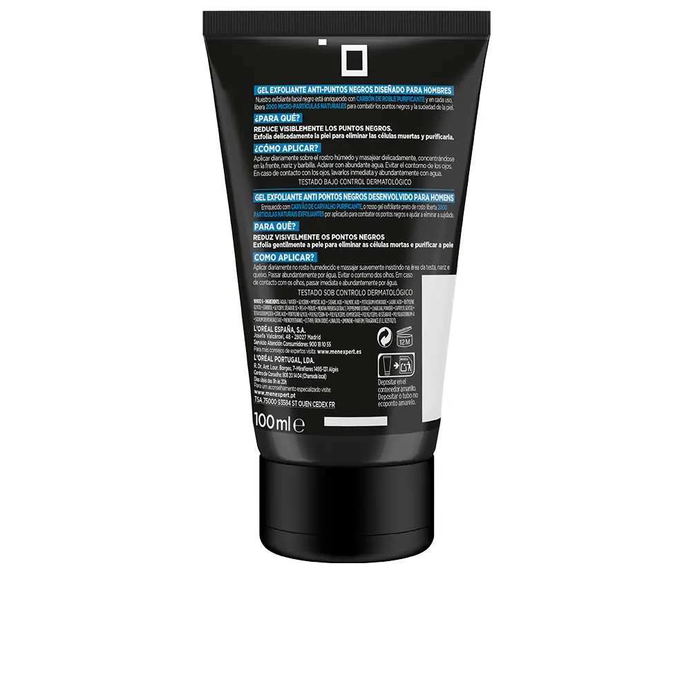 Gel tẩy tế bào chết L'Oréal Paris MEN EXPERT than hoạt tính chống mụn đầu đen 2 MEN EXPERT pure charcoal gel exfoliante p.negros Tẩy tế bào chết da mặt chính hãng L'Oréal París