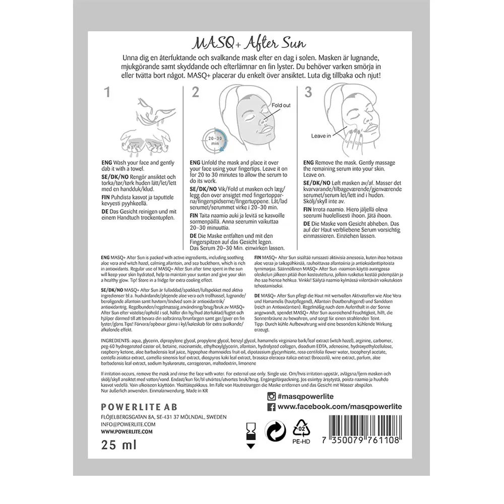 Kem chống nắng Masq+ MASQ+ sau khi tắm 2 MASQ+ after sun Mặt nạ chính hãng Masq+