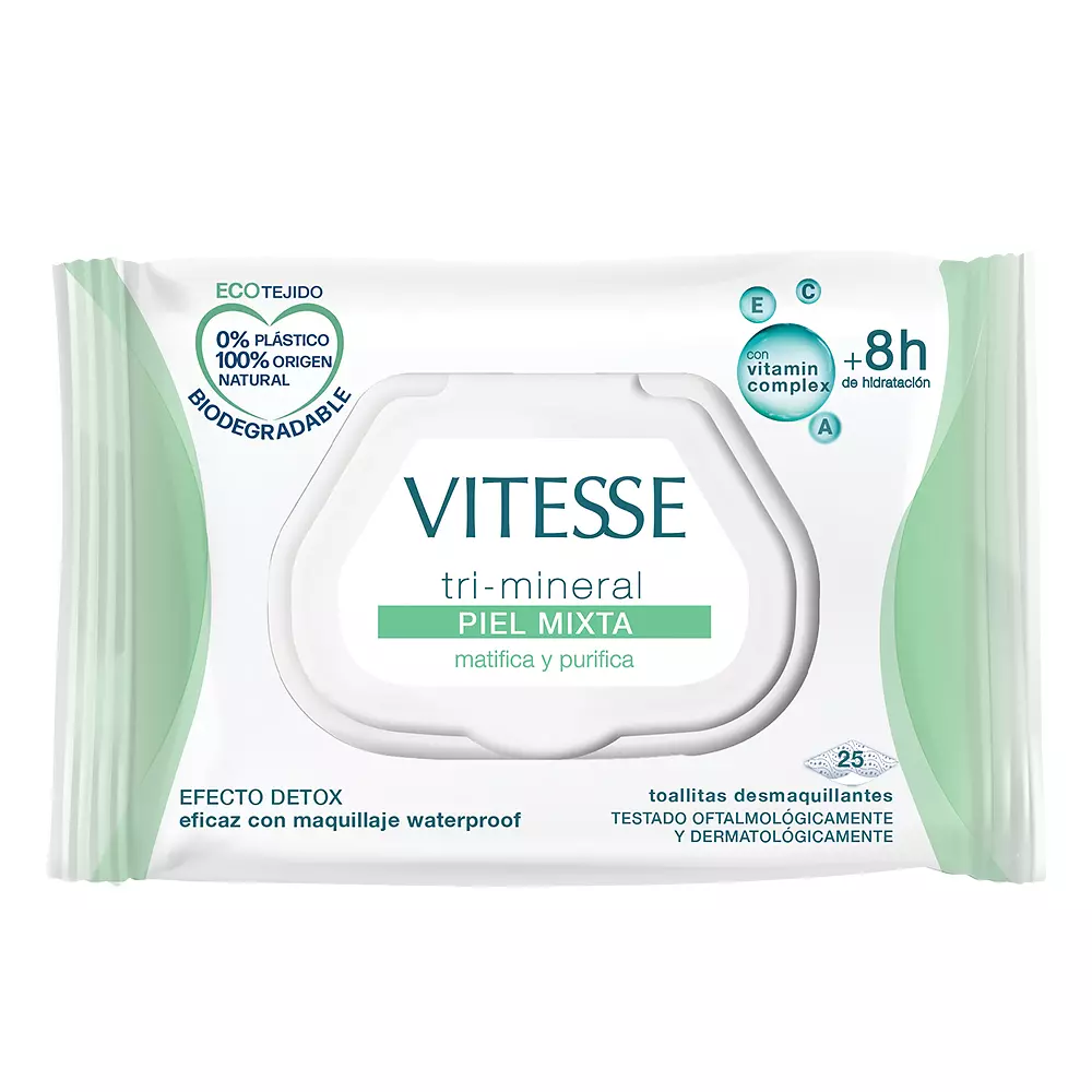 Toallitas Desmaquillantes Vitesse TRI MINERAL cho Da Hỗn Hợp 6 vitesse tri mineral piel mixta toallitas desmaquillantes